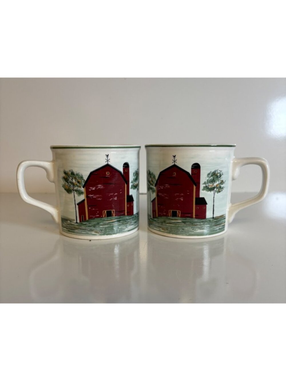 Tenshan Stoneware Prairie Farmhouse Barn Coffee Mugs Ceramic Set Of 2 Country